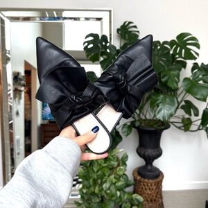 Zara Black Vegan Leather Scrunch Knot Slip-On Mules/Flats